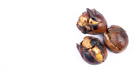 Roasted chestnut on white background	