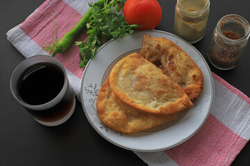 Traditional delicious Turkish foods,minced meat in savory pastry (Turkish name ; Çiğ börek)