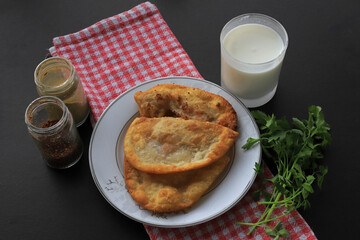 Traditional delicious Turkish foods,minced meat in savory pastry (Turkish name ; Çiğ börek)