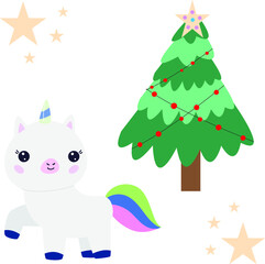 Christmas Unicorn and Christmas Tree