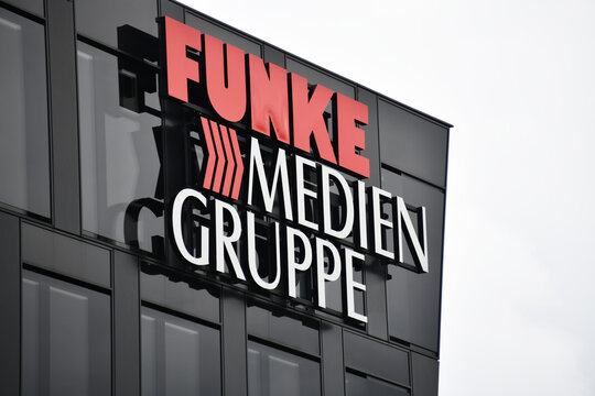 Essen, North Rhine-Westphalia, Germany - September 10, 2021: Headquarters of Funke Medien Gruppe in Essen - Funke Media Group is Germanys third largest newspaper and magazine publisher