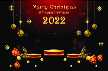christmas background with golden podium for product display end year sale 