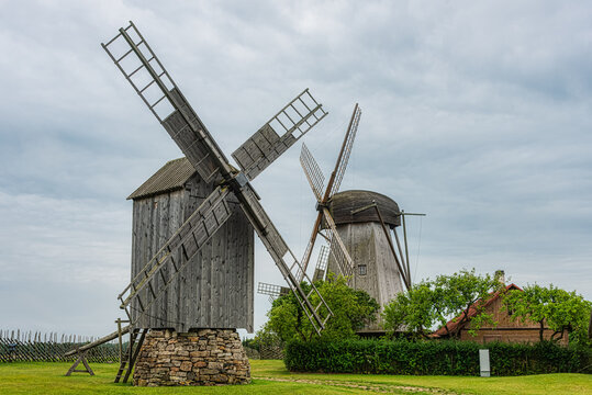 Angla windmills - traditional wooden mills, Saaremaa, Estonia