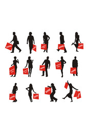 Vector silhouettes of shopping people