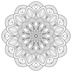Vector drawing for coloring book. Geometric floral pattern. Contour drawing on a white background. Mandala.