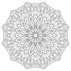 Vector drawing for coloring book. Geometric floral pattern. Contour drawing on a white background. Mandala.