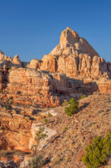 Fototapeta premium USA, Utah. Capitol Reef National Park, Navajo Sandstone domes and buttes rise above Fremont Canyon, view north from near Cohab Canyon.