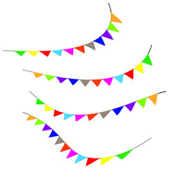 Vector set of decorative party pennants with different sizes and lengths. Celebrate flags. Rainbow garland. Birthday decoration. Hanging colored flags.