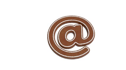 3d rendering of gingerbread symbol of at sign isolated on white background