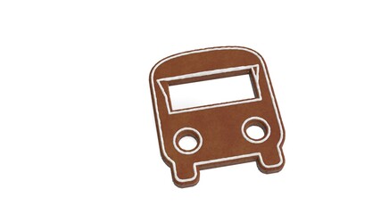 3d rendering of gingerbread symbol of front view of a bus isolated on white background