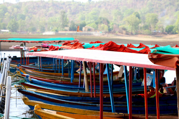 Wooden Boat (ferry) tourist attraction at lake of dudhni at Gujarat- India