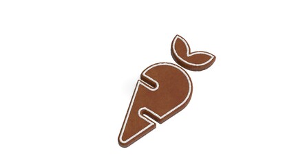 3d rendering of gingerbread symbol of carrot isolated on white background