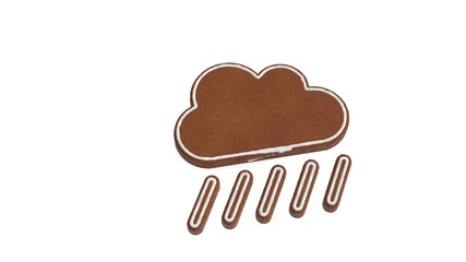 3d rendering of gingerbread symbol of cloud showers heavy isolated on white background