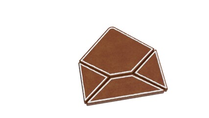 3d rendering of gingerbread symbol of paper open envelope isolated on white background