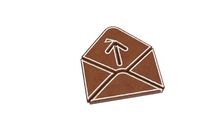 3d rendering of gingerbread symbol of paper open envelope isolated on white background