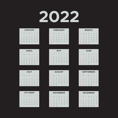 Simple editable 2022 сalendar design. 2022 calendar vector template.
