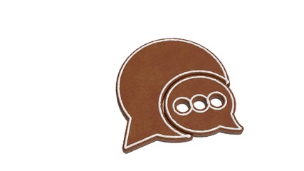 3d rendering of gingerbread symbol of two rounded chat bubble isolated on white background