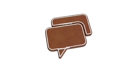 3d rendering of gingerbread symbol of two rectangular rounded chat bubbles isolated on white background