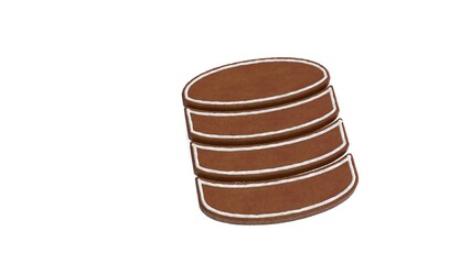 3d rendering of gingerbread symbol of database 1 isolated on white background