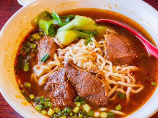 Close up shot of beef noodle