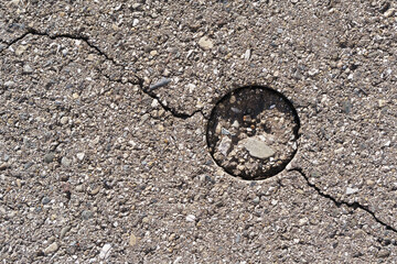 Concrete texture with crack in full screen as background.