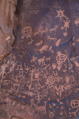 USA, Utah, Petroglyphs of Newspaper Rock Historic National Monument near Canyonlands National Park.