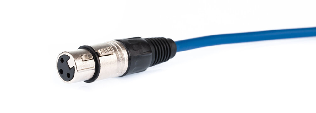 Blue of XLR microphone cable isolated on white background
