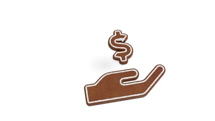 3d rendering of gingerbread symbol of hand holding usd isolated on white background
