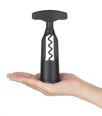 Hand holding Wine bottle opener isolated on white background