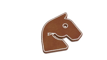 3d rendering of gingerbread symbol of horse head isolated on white background