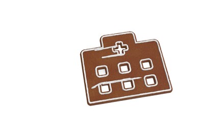 3d rendering of gingerbread symbol of hospital isolated on white background