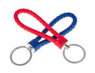 Leather Rope Keychain isolated on white background.
