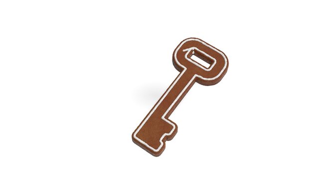 3d rendering of gingerbread symbol of key isolated on white background