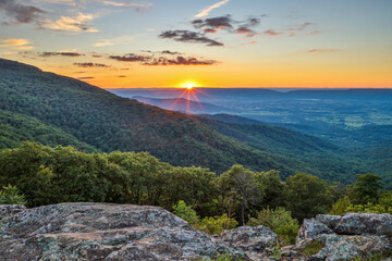 USA, Virginia, Shenandoah National Park, sunset at Franklin Cliffs