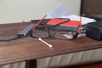 Glasses on a wooden table