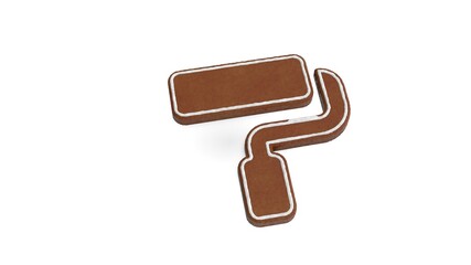 3d rendering of gingerbread symbol of paint roller isolated on white background
