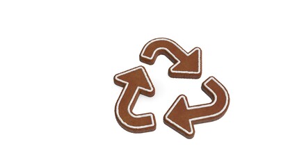 3d rendering of gingerbread symbol of recycle isolated on white background