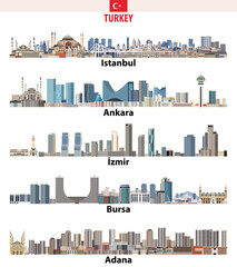 Naklejka premium Turkish biggest cities isolated skylines vector set