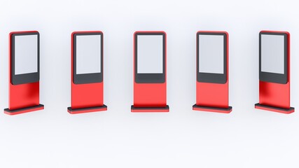 Rectangular advertising totem with base and display for mockup of colors, plastic and metal materials