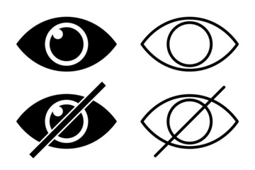 Hide and show password icons. Flat and linear. Different vector eye icons
