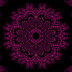 Mandala auf schwarzem Hintergrund mit Neon-Pink farbenen Strukturen
