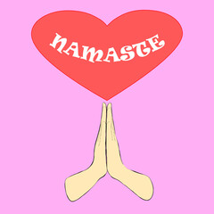 illustration hands folded in a namaste greeting pose on a red background