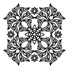 isolated floral ornament. a floral pattern in a square. zentangle. contour drawing by hand. template, coloring, print, henna, tattoo.