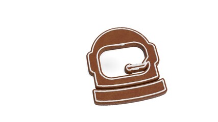 3d rendering of gingerbread symbol of astronaut helmet isolated on white background