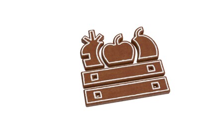 3d rendering of gingerbread symbol of fruit and vegetable in box isolated on white background