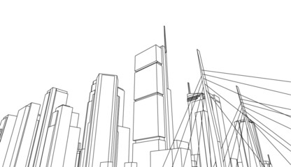City linear architectural drawing