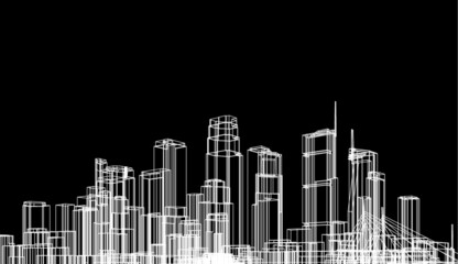 City linear architectural drawing