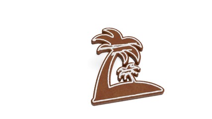 3d rendering of gingerbread symbol of island with palm trees isolated on white background