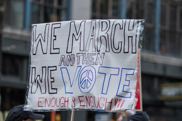 Usa, Washington State, Seattle. March 24, 2018. Sign at protest march against gun violence.