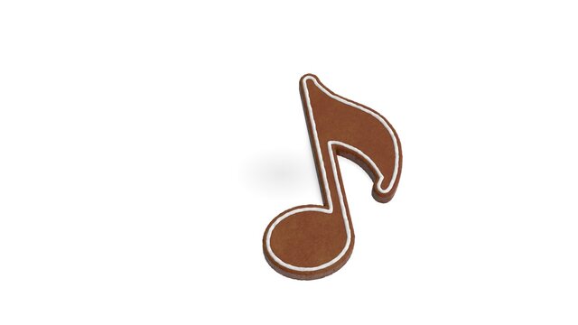 3d rendering of gingerbread symbol of musical note isolated on white background
